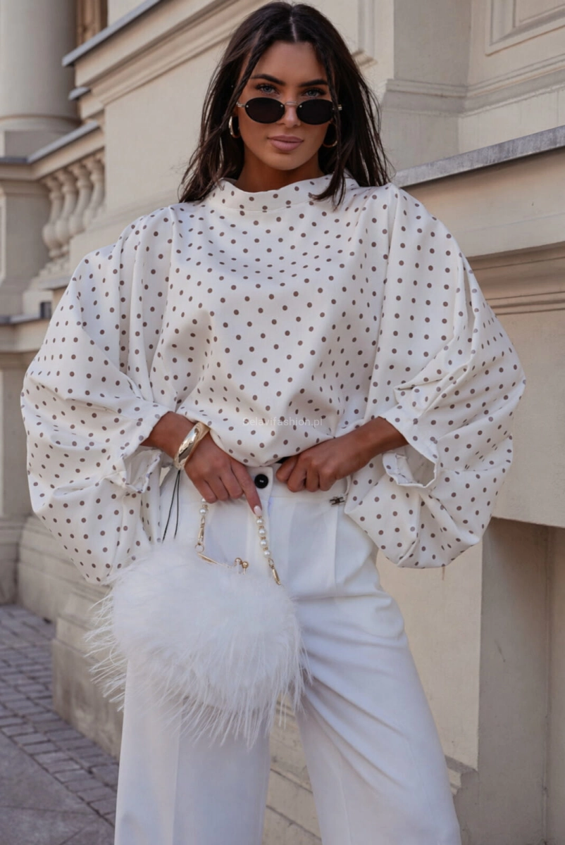 Bluzka kimono AMELIA w małe brązowe groszki Lavestino biała 