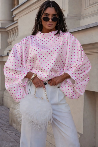 Bluzka kimono AMELIA w małe różowe groszki Lavestino biała