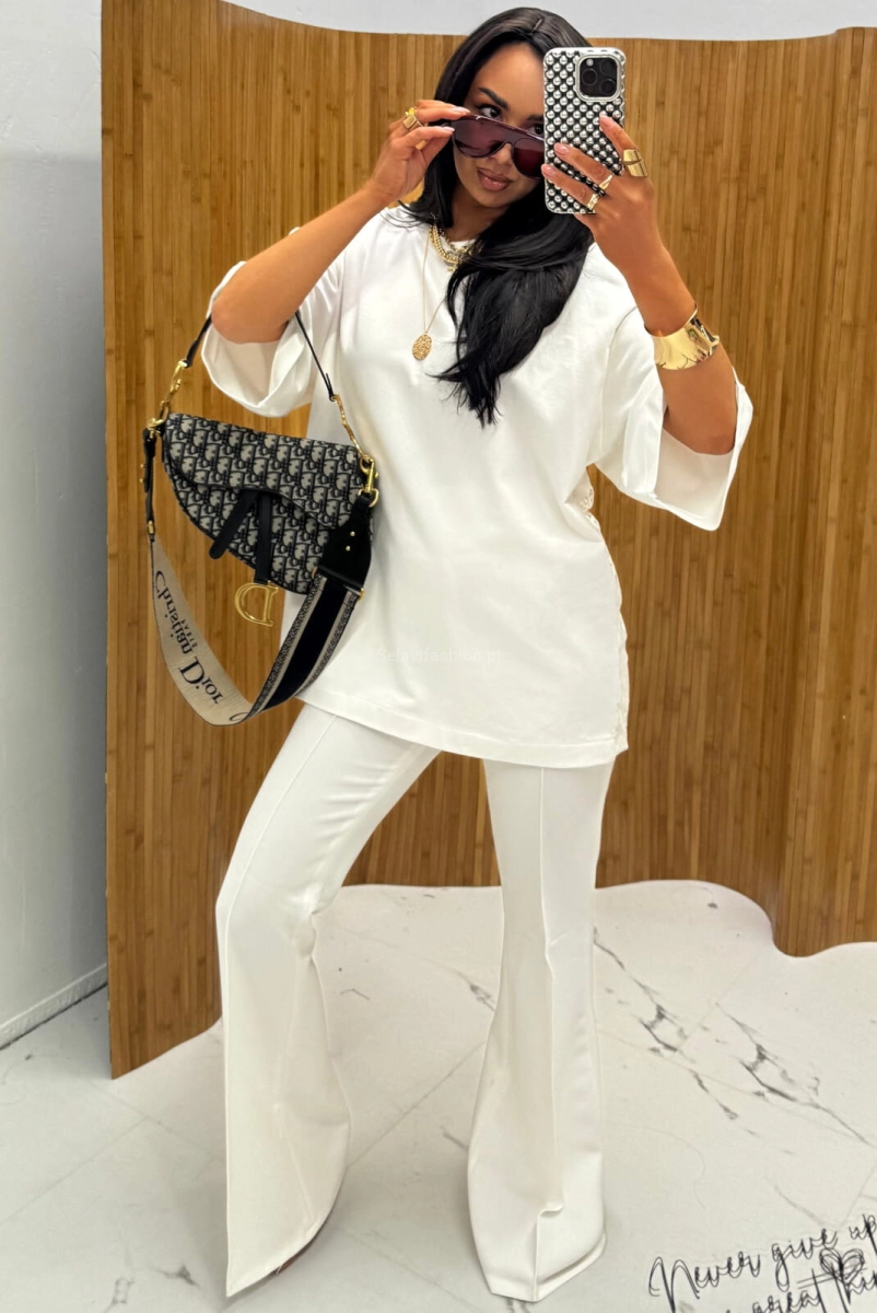 Oversizowy t-shirt bluzka z koronkowym tyłem La Milla biała