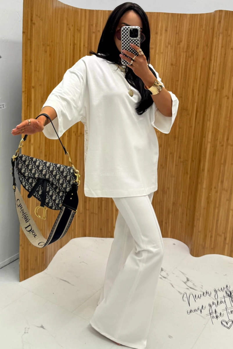 Oversizowy t-shirt bluzka z koronkowym tyłem La Milla biała