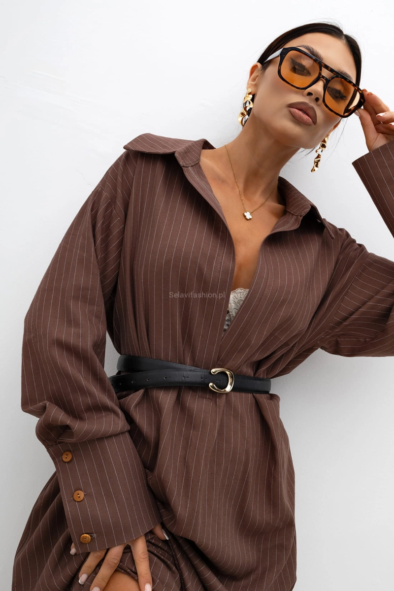 Długa sukienka Blessings w paski Miss City Official brązowa