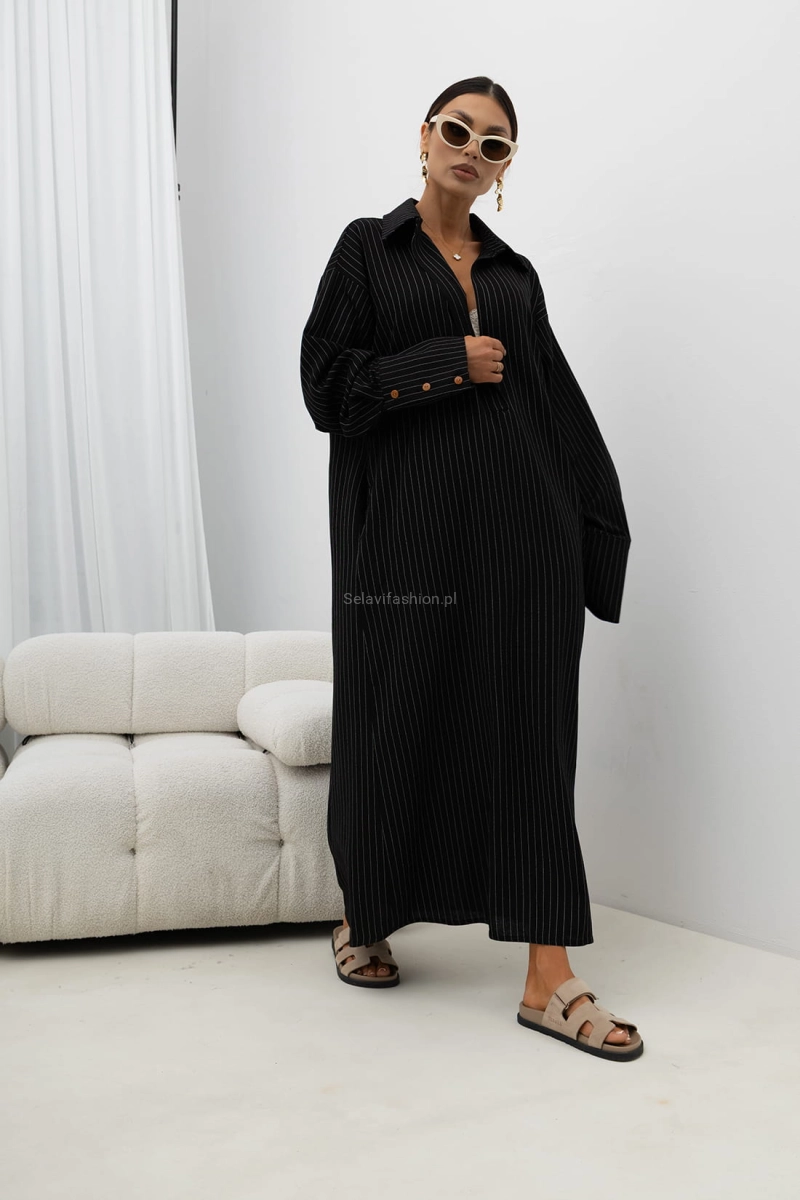 Długa sukienka Blessings w paski Miss City Official czarna