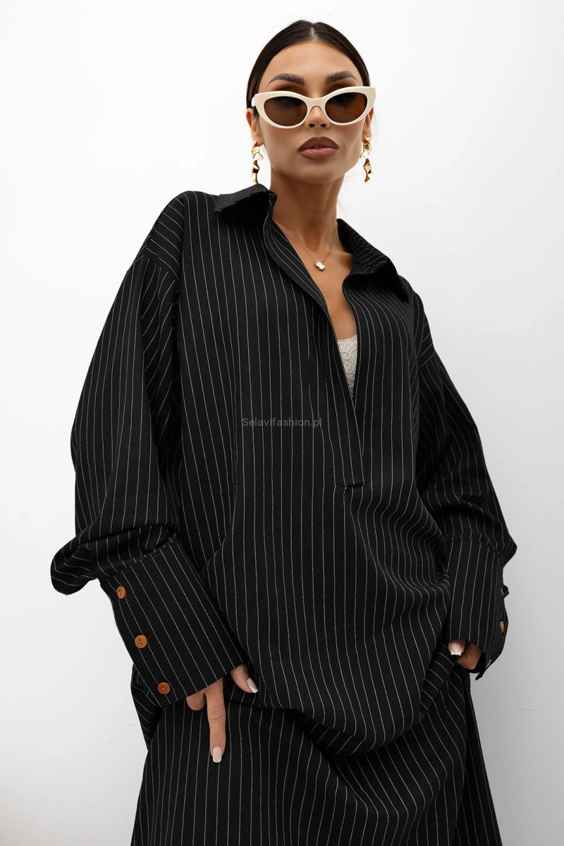 Długa sukienka Blessings w paski Miss City Official czarna