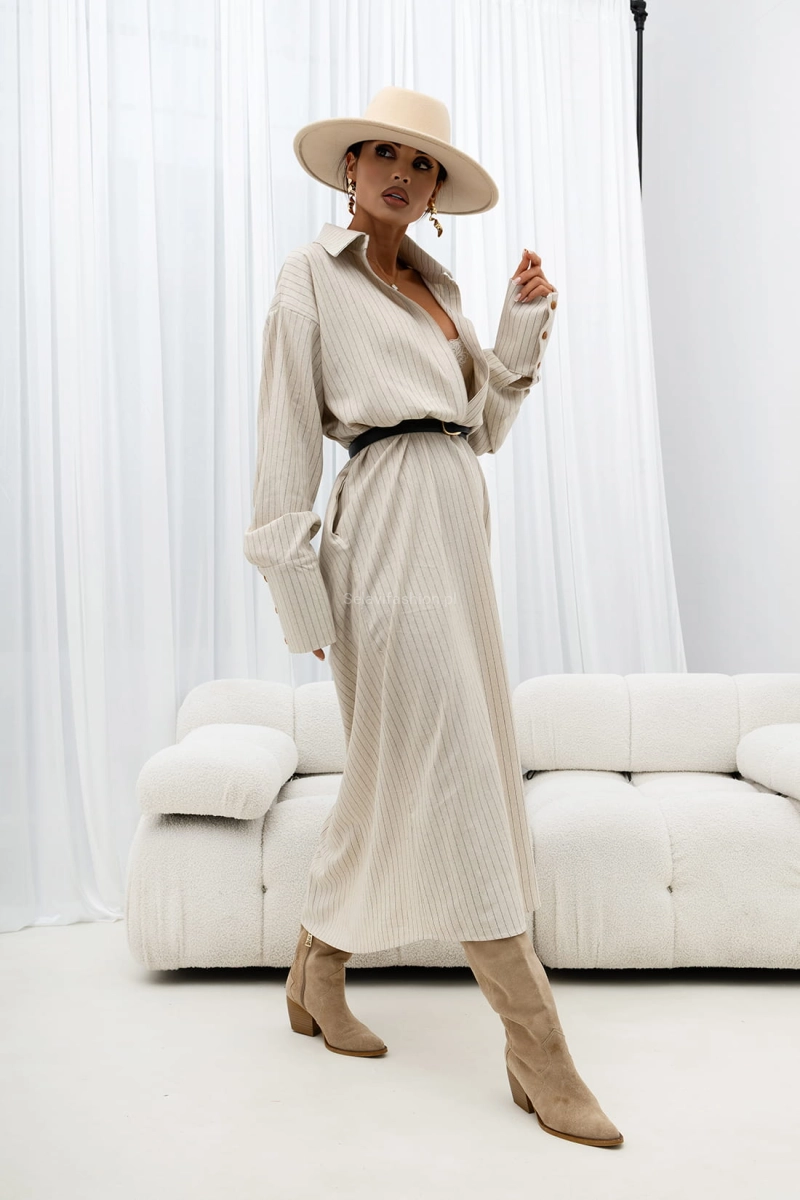 Długa sukienka Blessings w paski Miss City Official beżowa