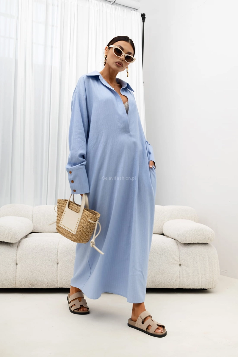 Długa sukienka Blessings w paski Miss City Official niebieska