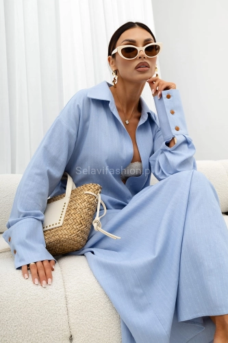 Długa sukienka Blessings w paski Miss City Official niebieska