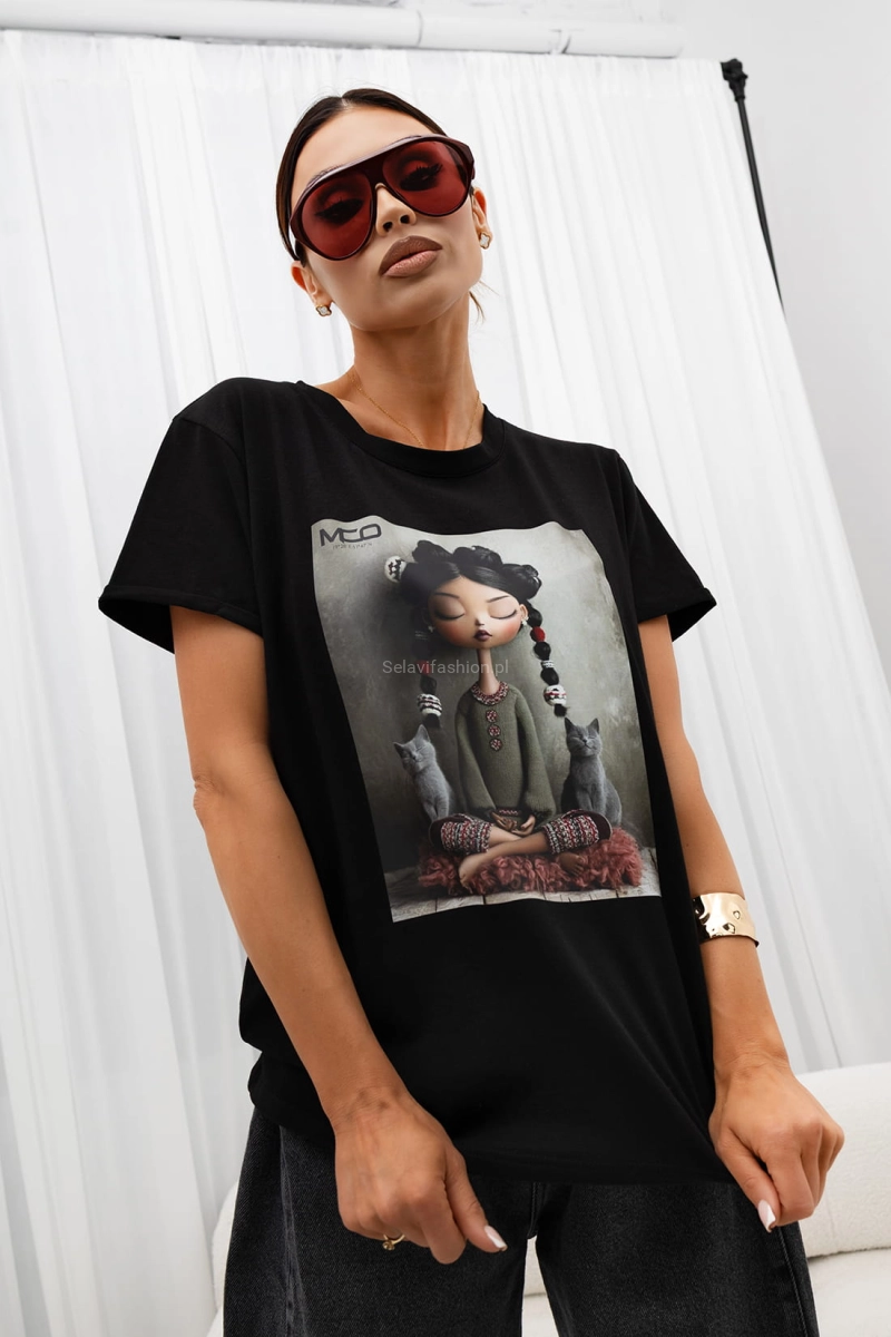 T-Shirt bluzka Meditation Miss City Official czarna