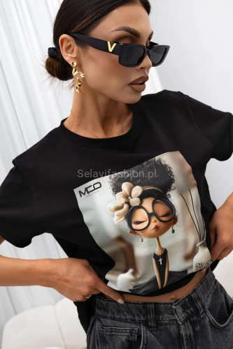 T-Shirt bluzka Glam Joga Miss City Official czarna