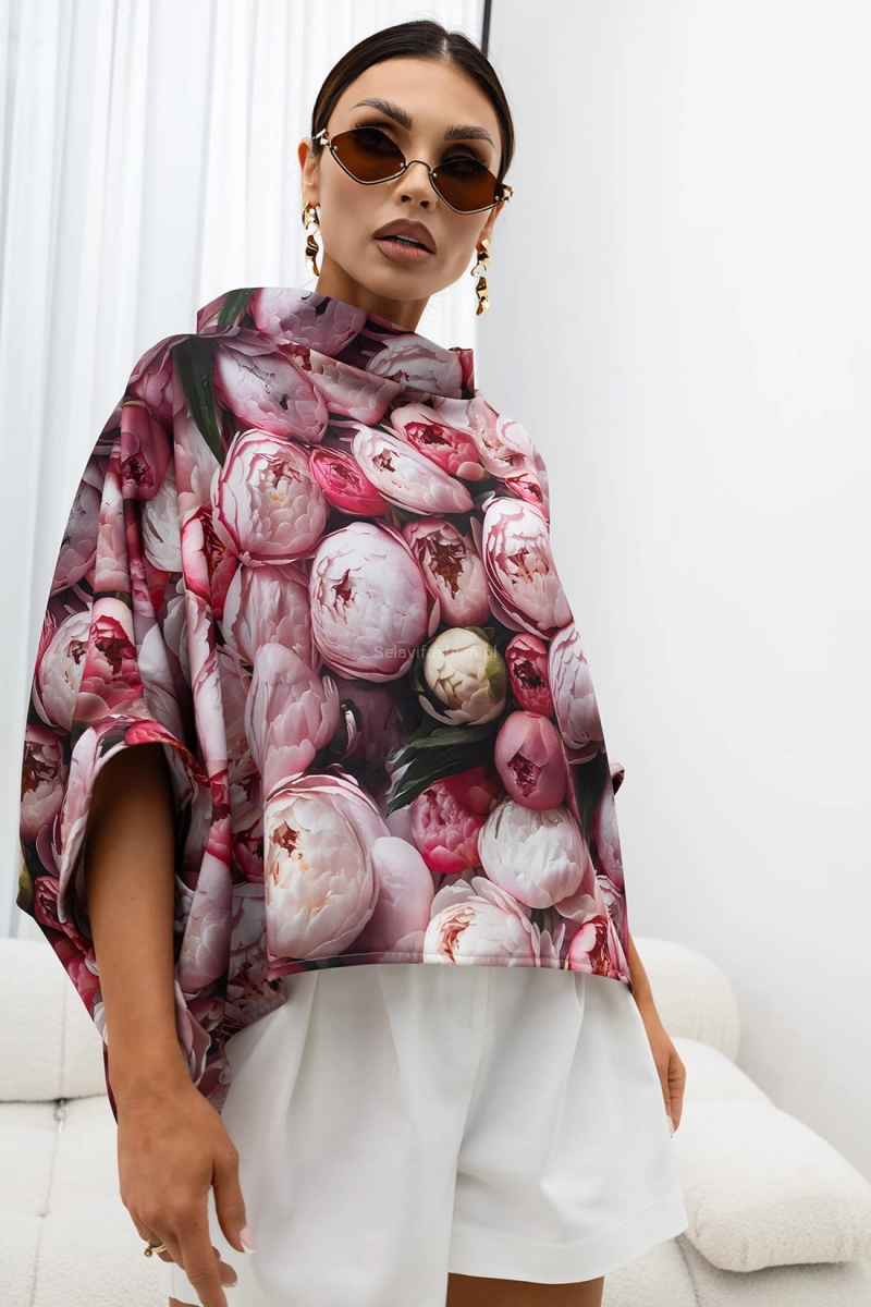 Bluzka Kimono w kwiaty Peony Miss City Official jasno różowa