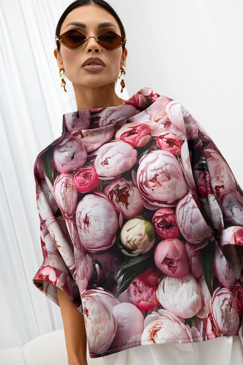 Bluzka Kimono w kwiaty Peony Miss City Official jasno różowa