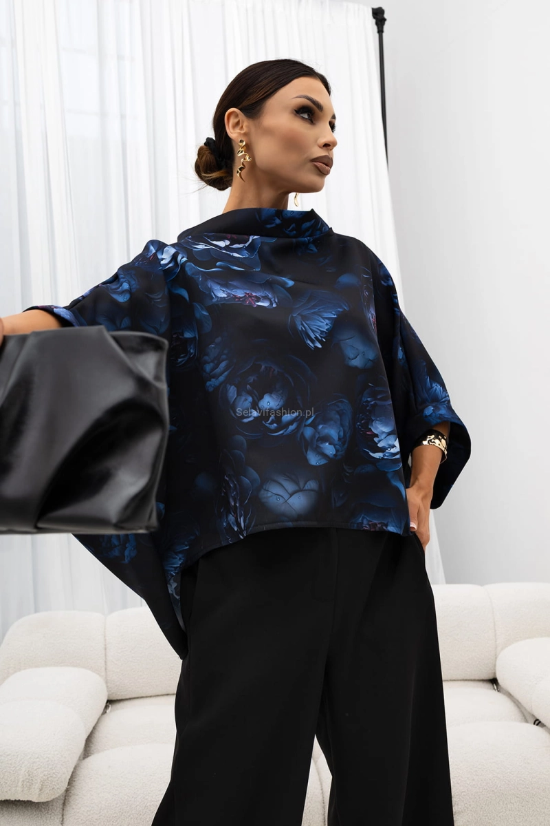 Bluzka Kimono w kwiaty Peony Miss City Official niebieska
