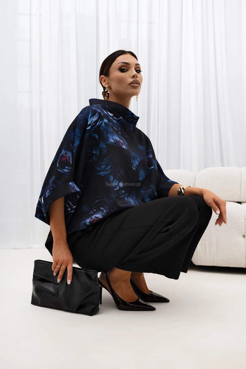 Bluzka Kimono w kwiaty Peony Miss City Official niebieska