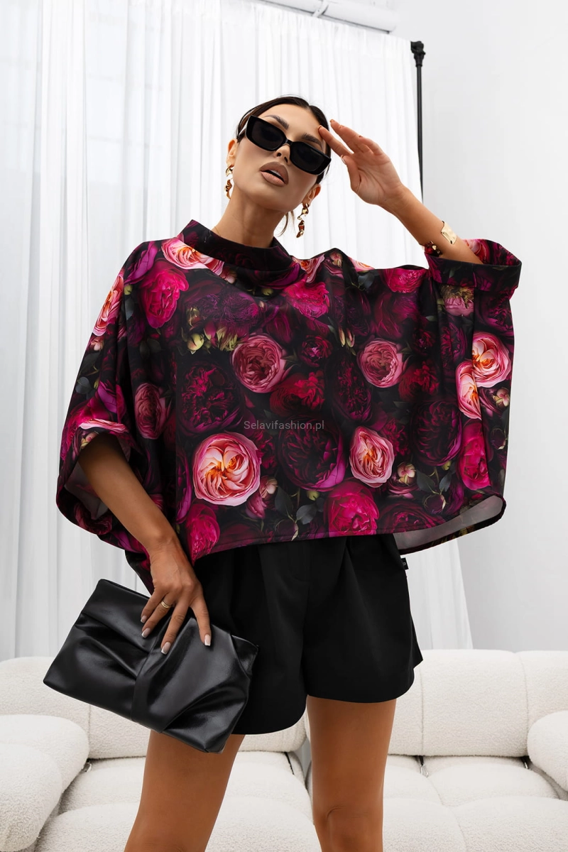 Bluzka Kimono w kwiaty Peony Miss City Official czarna
