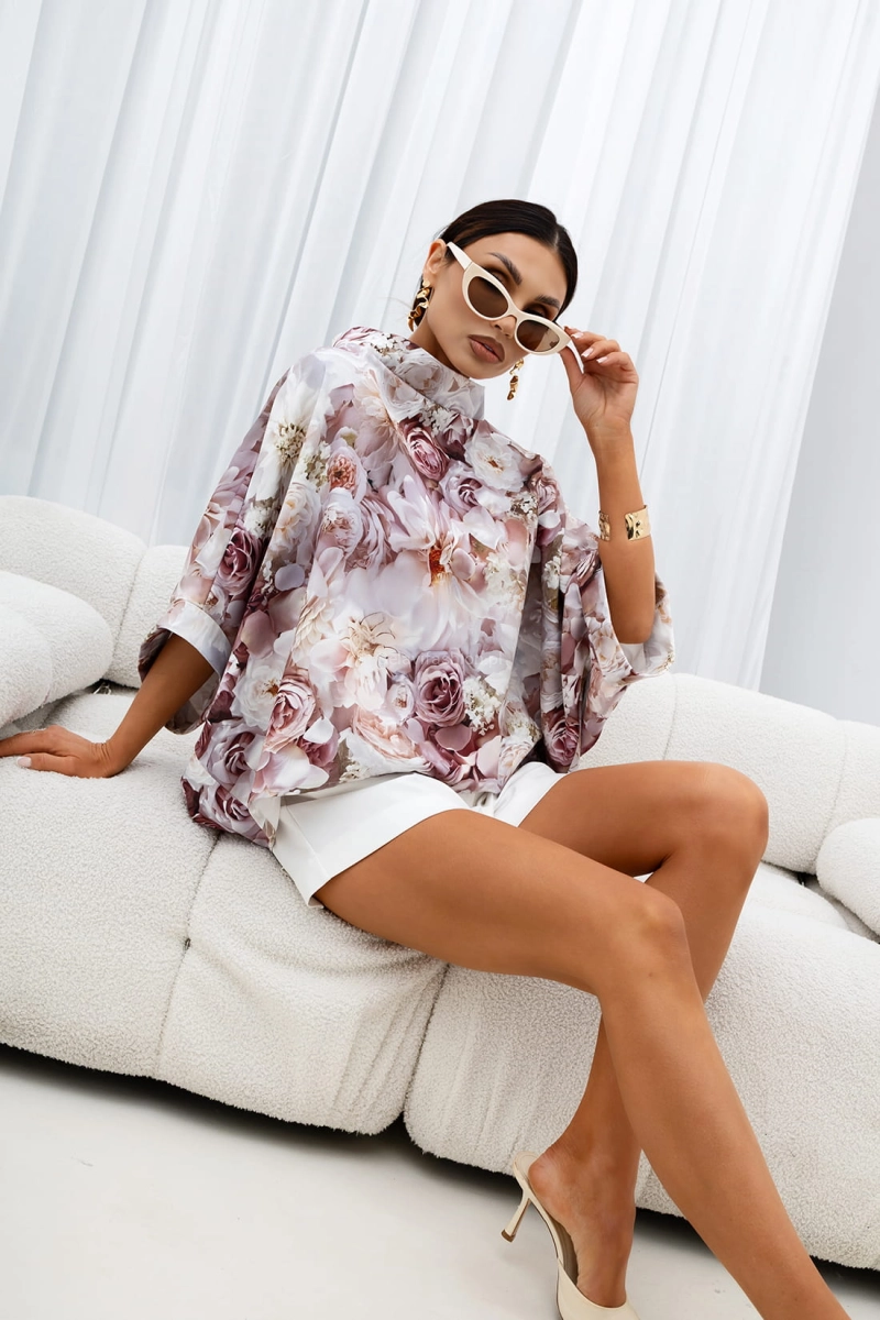 Bluzka Kimono w kwiaty Rose Miss City Official beżowa