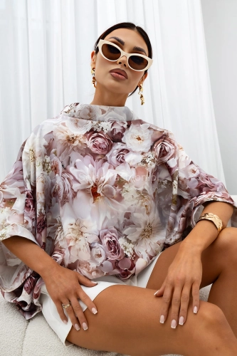 Bluzka Kimono w kwiaty Rose Miss City Official beżowa