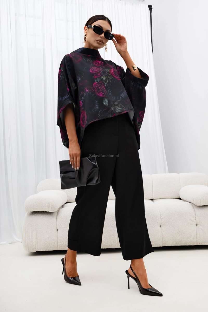 Bluzka Kimono w kwiaty Rose Miss City Official czarna