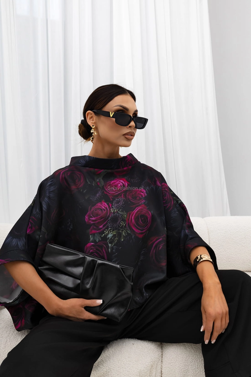 Bluzka Kimono w kwiaty Rose Miss City Official czarna
