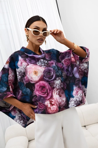 Bluzka Kimono w kwiaty Rose Miss City Official fioletowa