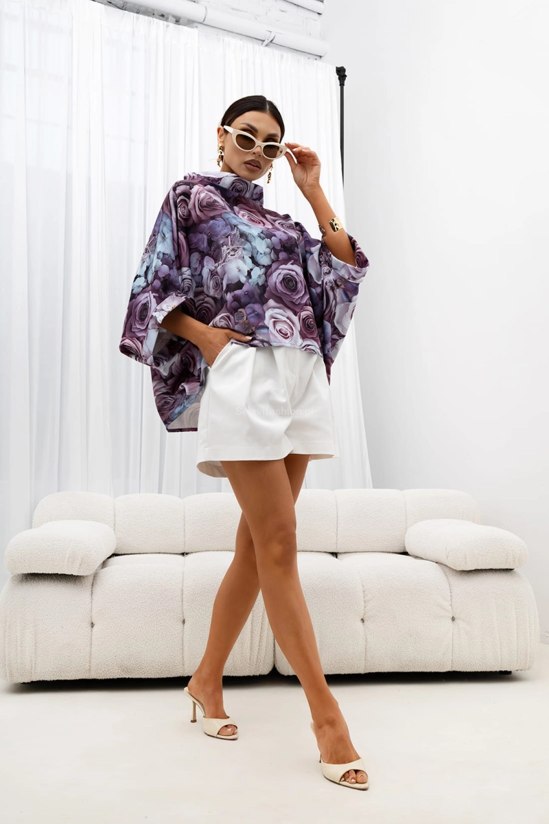 Bluzka Kimono w kwiaty Rose Miss City Official fioletowa