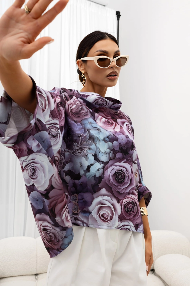 Bluzka Kimono w kwiaty Rose Miss City Official fioletowa