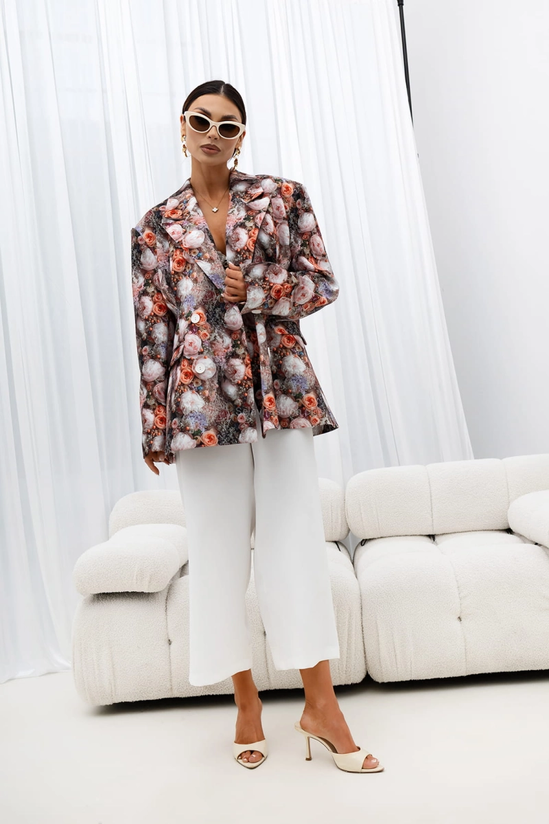 Marynarka w kwiaty Peony Unique Miss City Official pudrowy róż