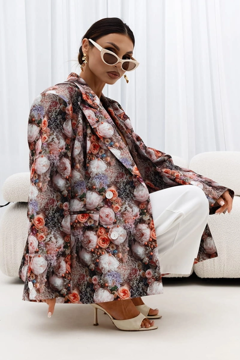 Marynarka w kwiaty Peony Unique Miss City Official pudrowy róż