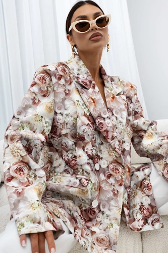 Marynarka w kwiaty Peony Unique Miss City Official beżowy