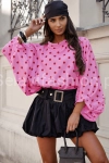 Bluzka kimono AMELIA w małe czarne groszki Lavestino różowa
