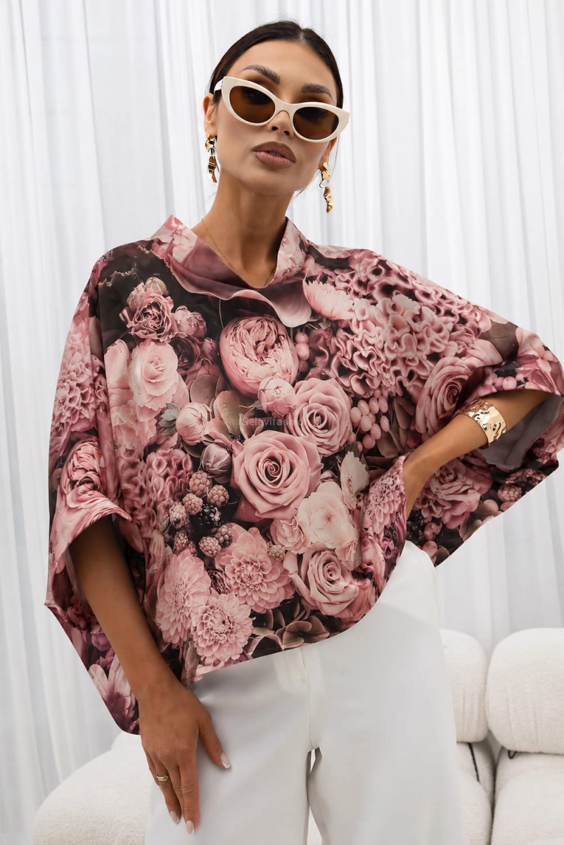 Bluzka Kimono w kwiaty Rose Miss City Official jasno różowa 