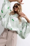Bluzka kimono AMELIA w duże róże Lavestino miętowa 