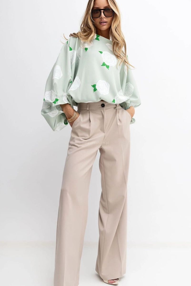 Bluzka kimono AMELIA w duże róże Lavestino miętowa