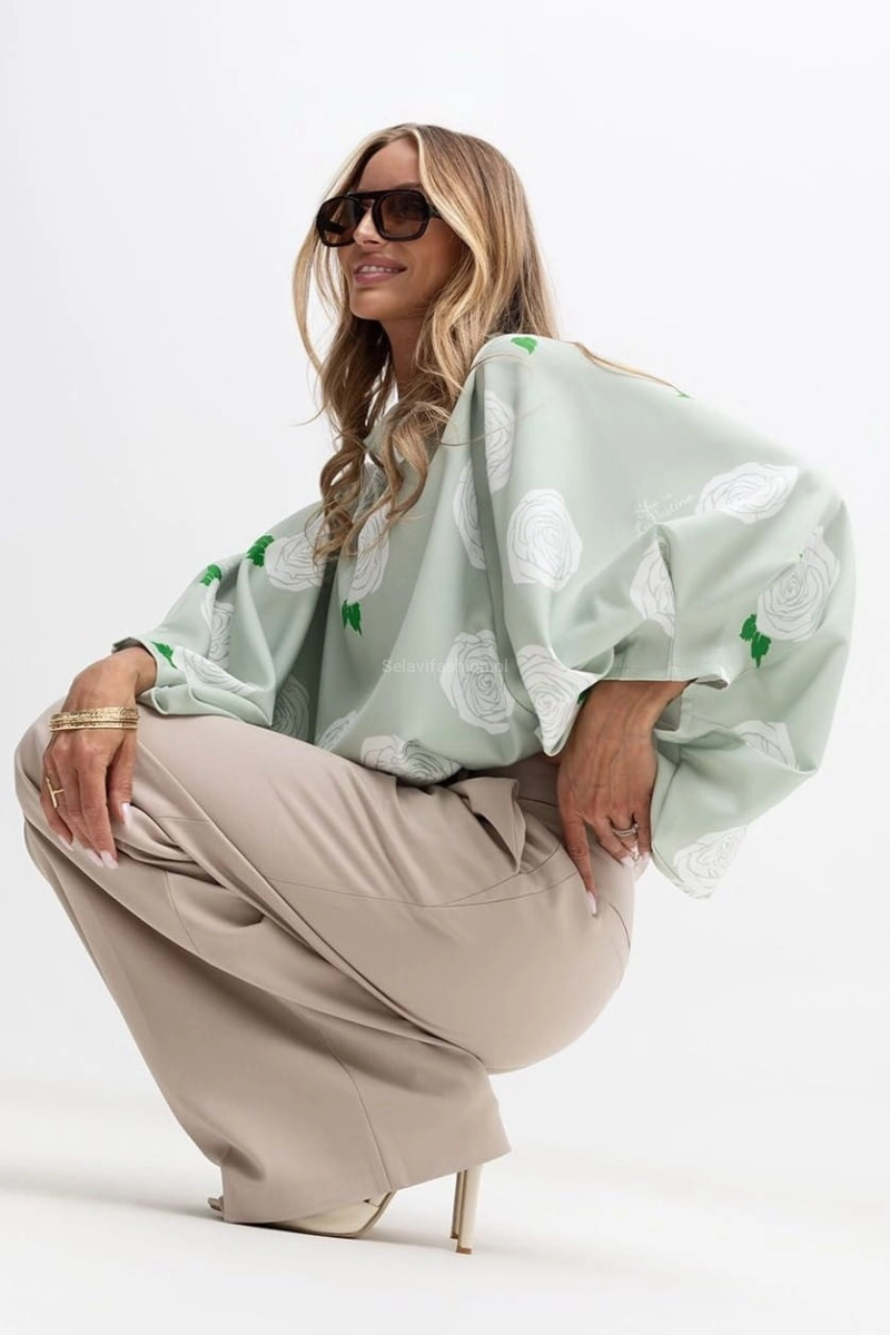 Bluzka kimono AMELIA w duże róże Lavestino miętowa