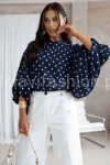 Bluzka kimono AMELIA w małe białe groszki Lavestino granatowa 
