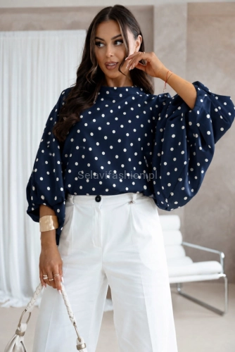 Bluzka kimono AMELIA w małe białe groszki Lavestino granatowa