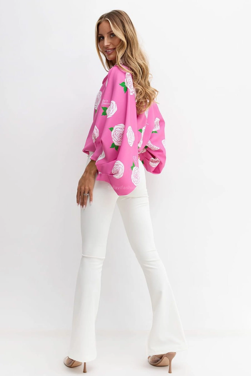 Bluzka kimono AMELIA w duże róże Lavestino fuksja