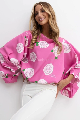 Bluzka kimono AMELIA w duże róże Lavestino fuksja