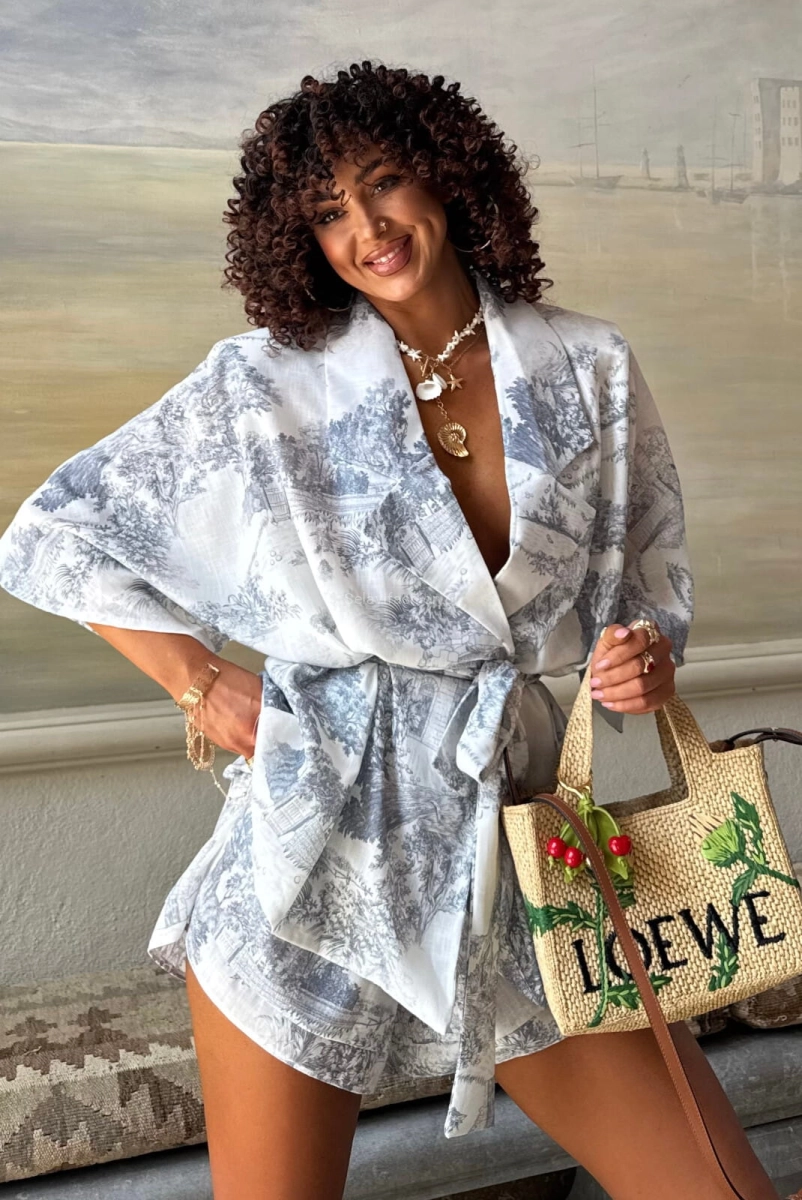 Komplet koszula kimono i spodenki nature LaMilla szary