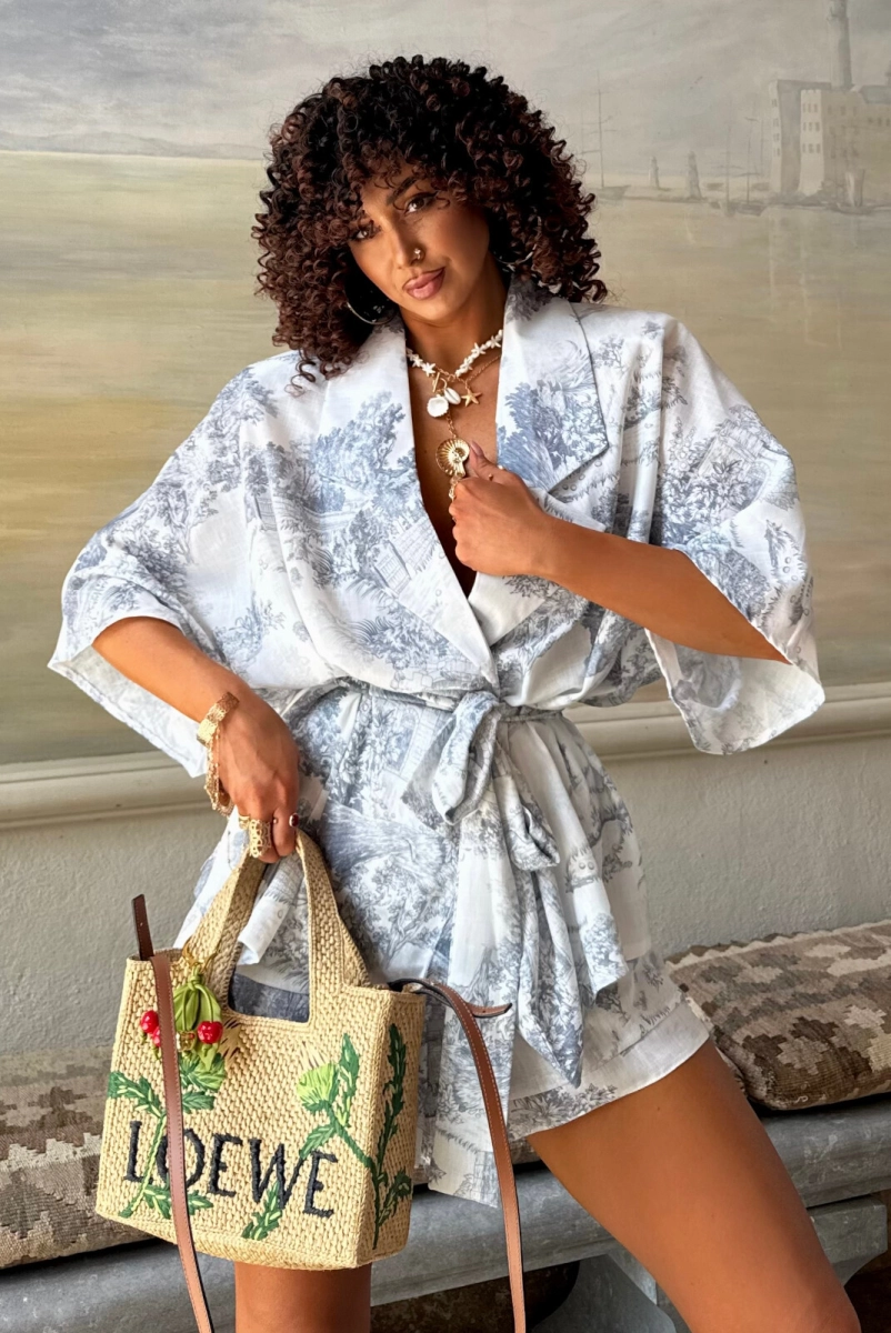 Komplet koszula kimono i spodenki nature LaMilla szary