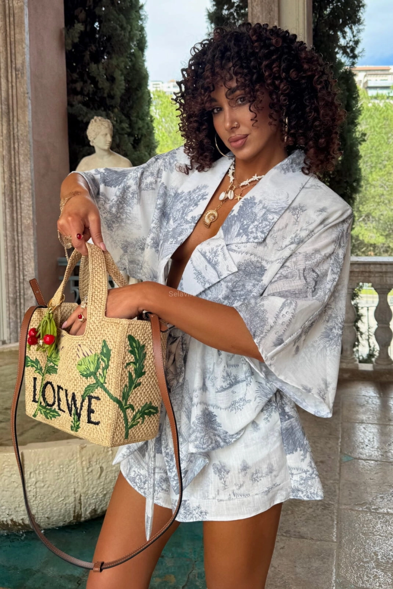 Komplet koszula kimono i spodenki nature LaMilla szary