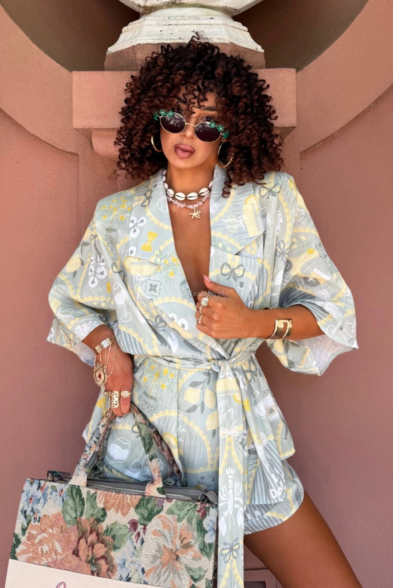 Komplet koszula kimono i spodenki Dolce Vita La Milla matcha zielony