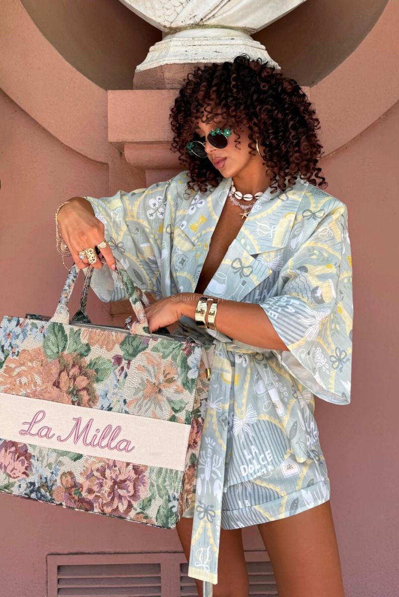 Komplet koszula kimono i spodenki Dolce Vita La Milla matcha zielony