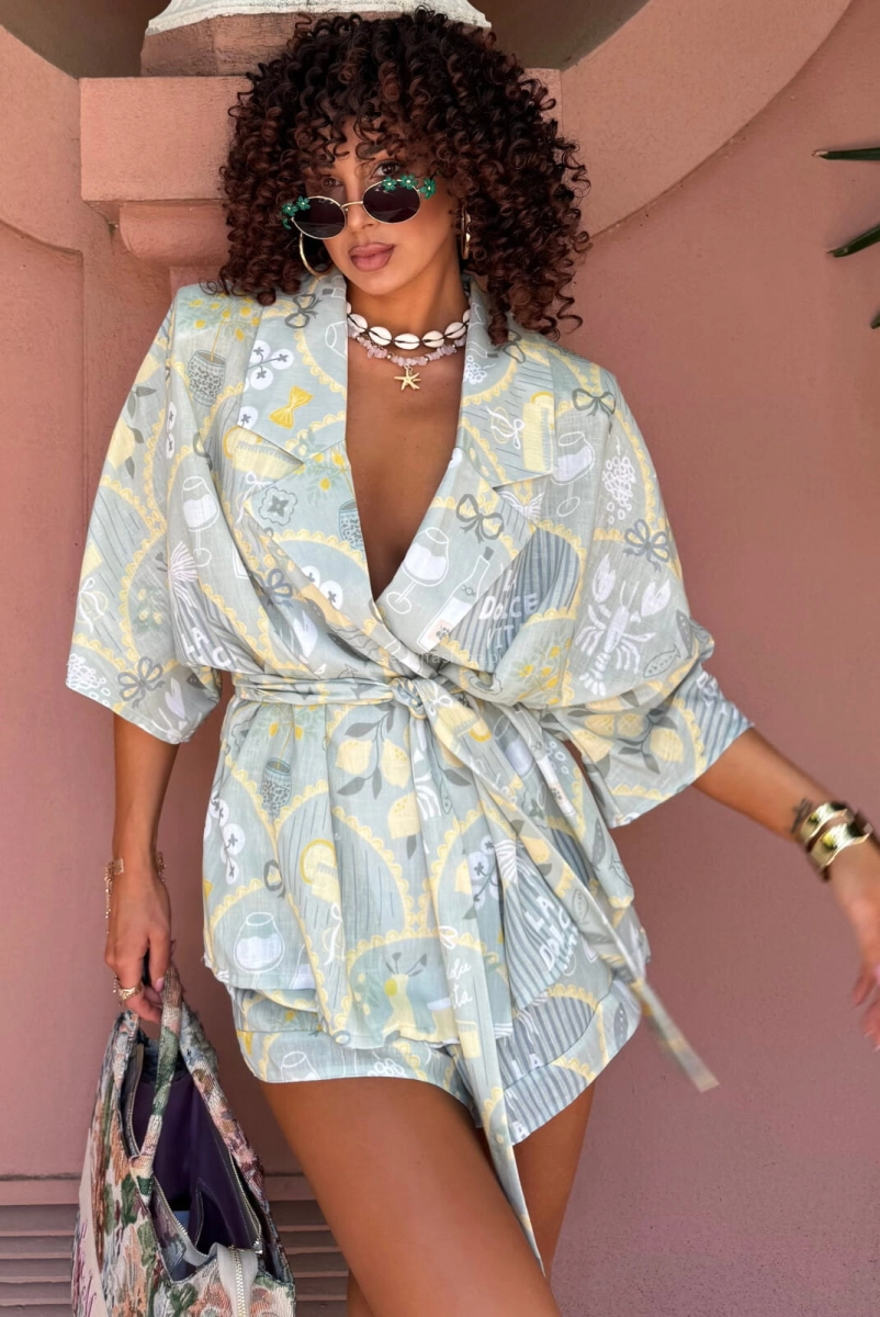 Komplet koszula kimono i spodenki Dolce Vita La Milla matcha zielony