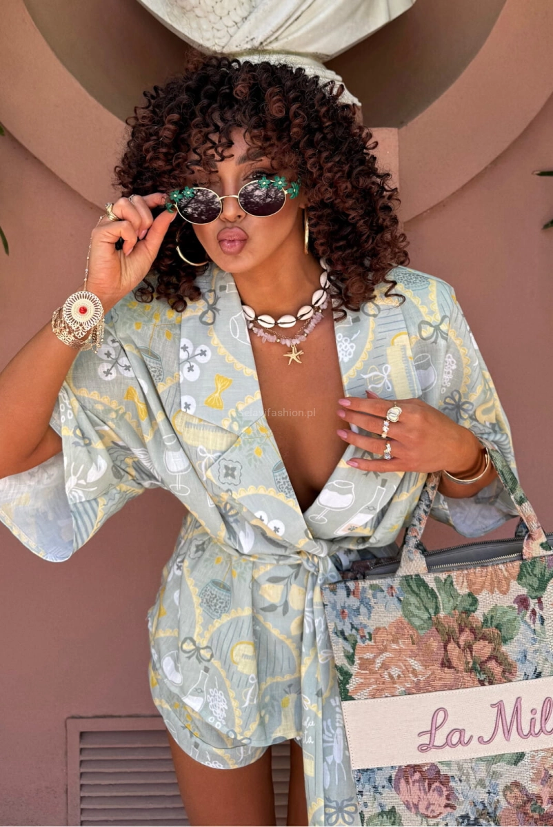 Komplet koszula kimono i spodenki Dolce Vita La Milla matcha zielony