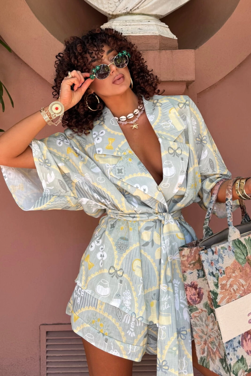 Komplet koszula kimono i spodenki Dolce Vita La Milla matcha zielony