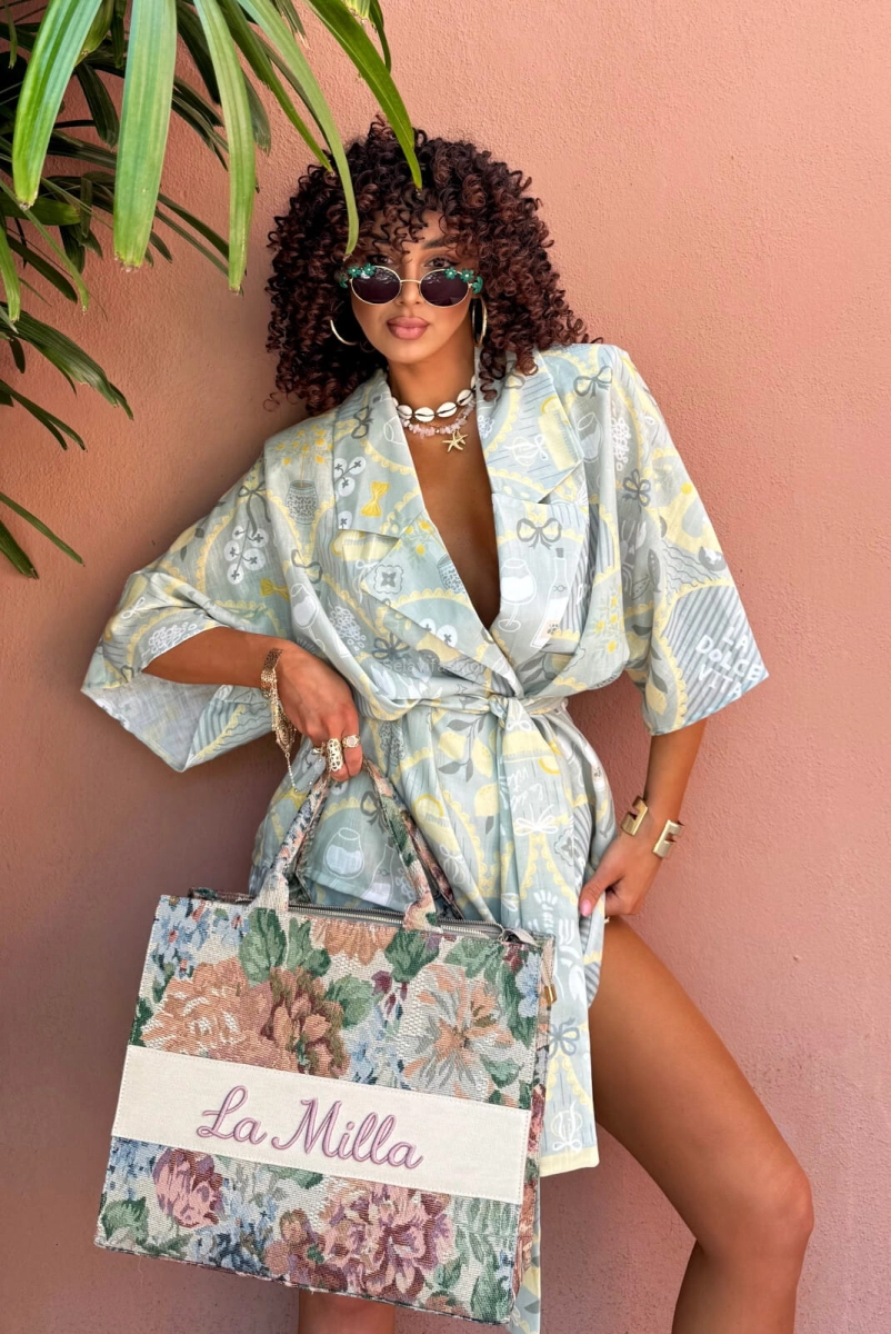 Komplet koszula kimono i spodenki Dolce Vita La Milla matcha zielony
