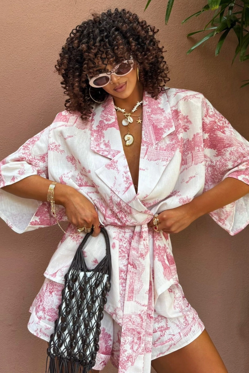 Komplet koszula kimono i spodenki nature La Milla koralowy