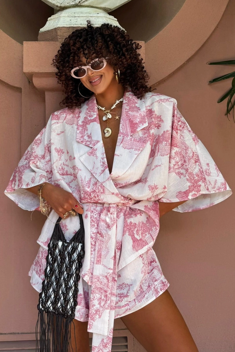 Komplet koszula kimono i spodenki nature La Milla koralowy