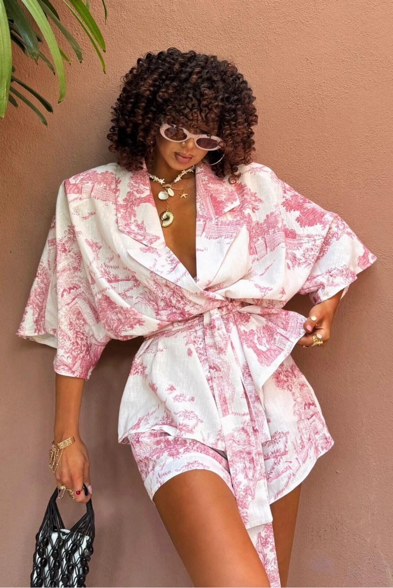 Komplet koszula kimono i spodenki nature La Milla koralowy