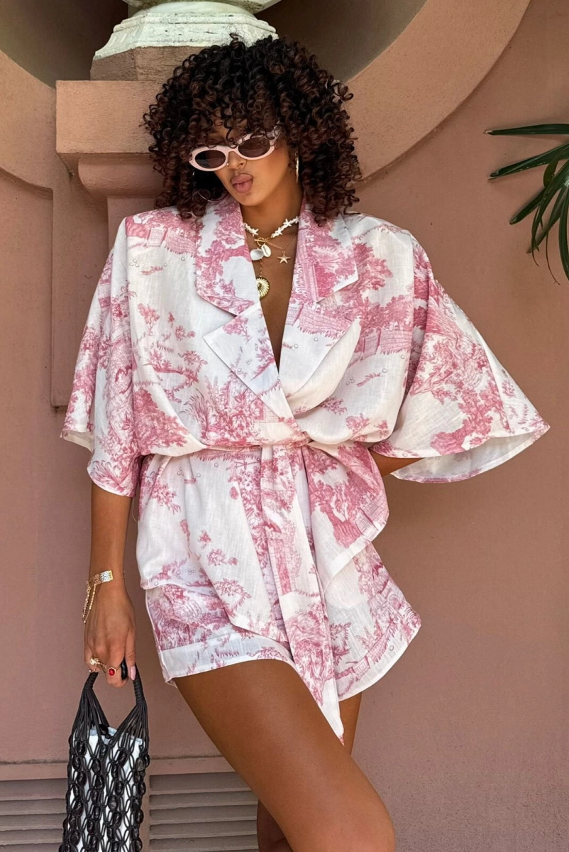 Komplet koszula kimono i spodenki nature La Milla koralowy