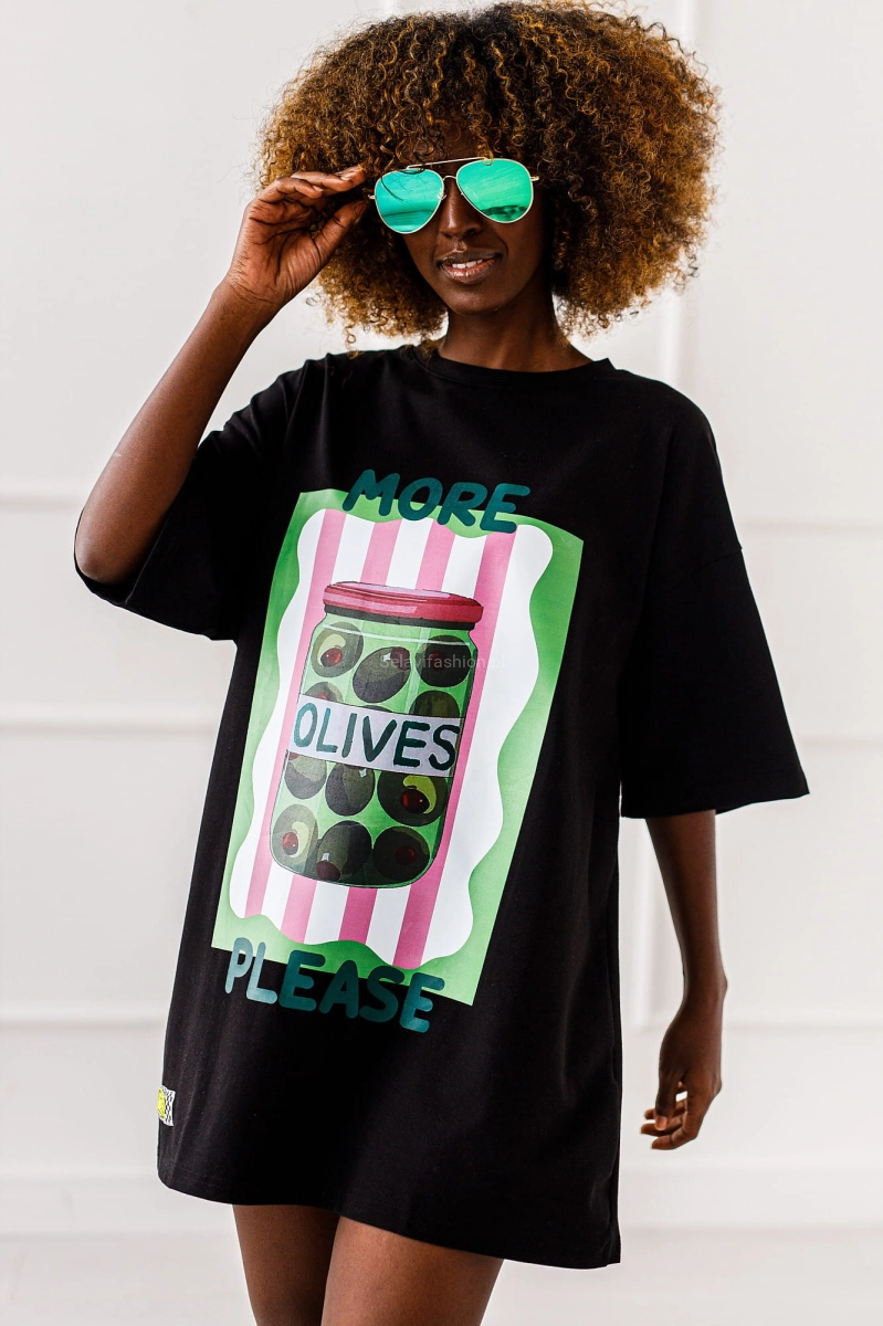 Długi t-shirt bluzka Olives Miss City czarny